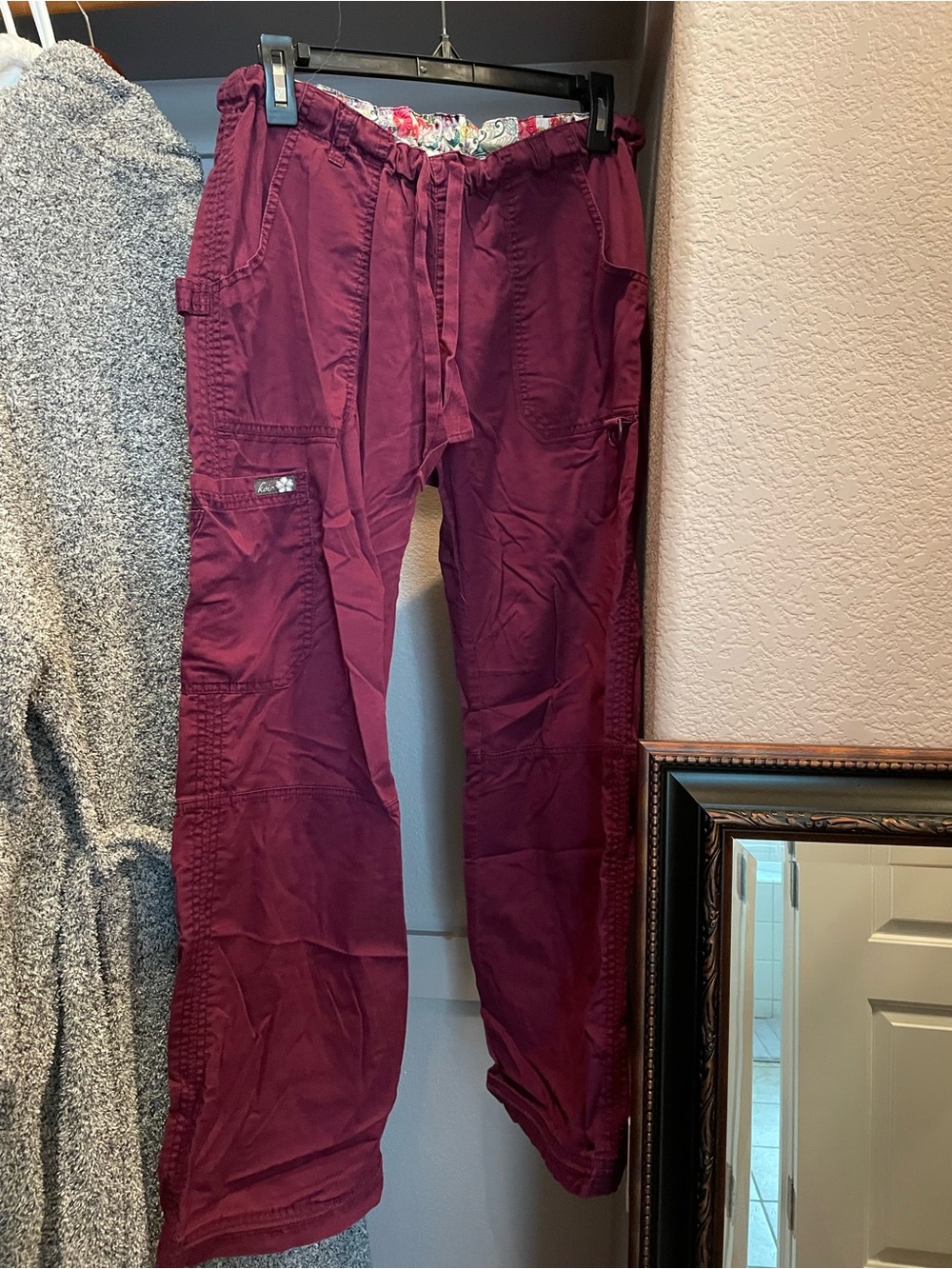 Women's Burgundy lindsey koi scrub Pants with Drawstring Waist